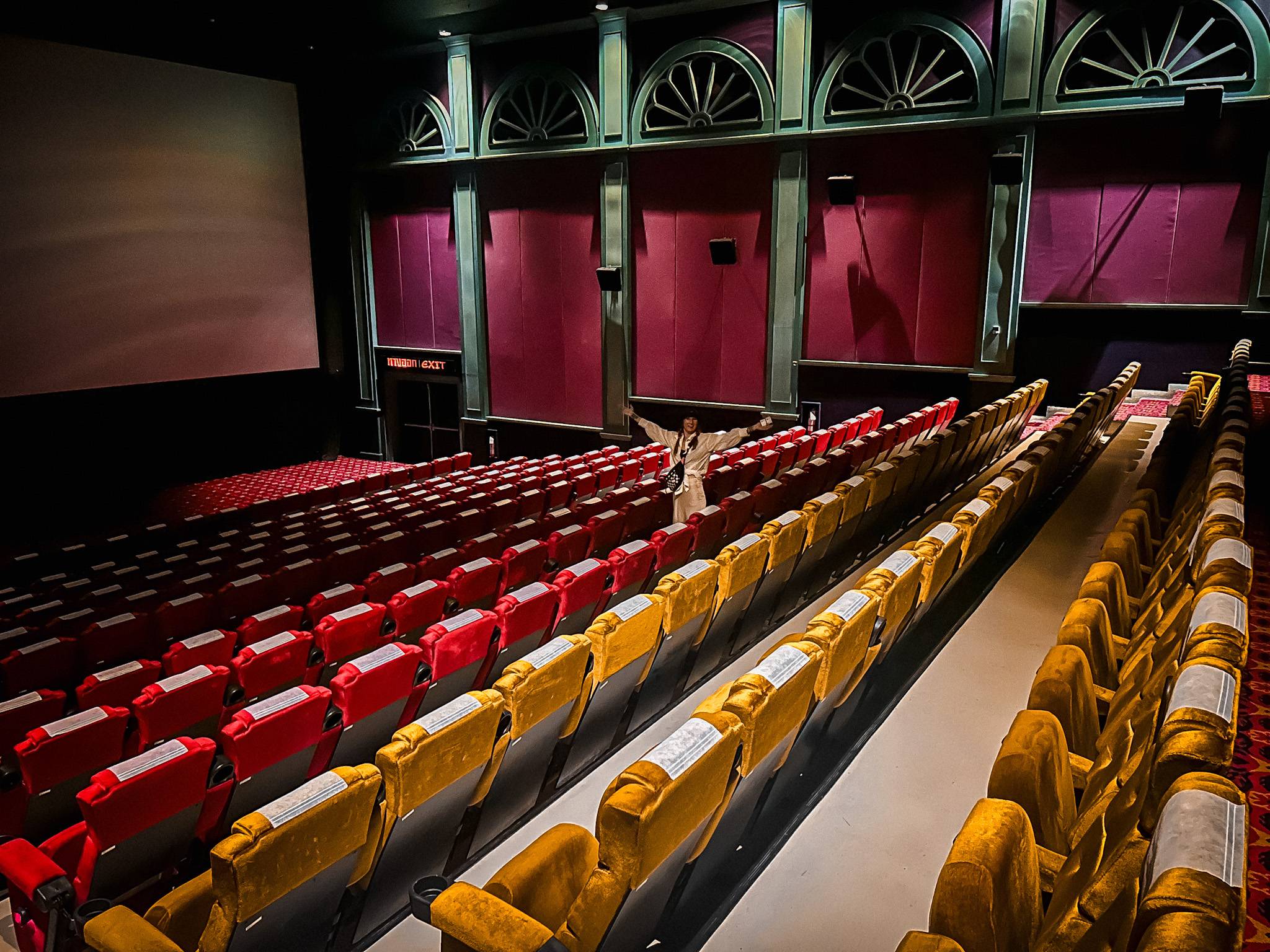a woman in an empty cinema
