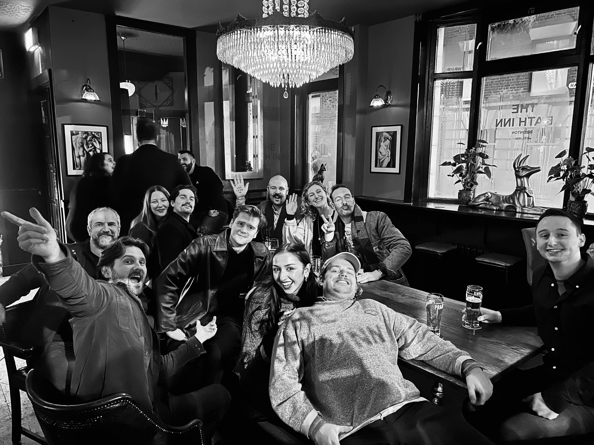Group of friends in an English pub