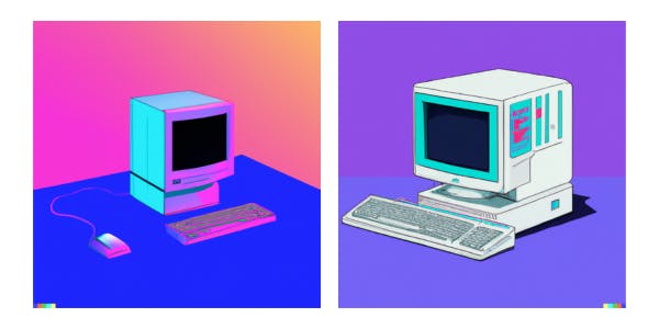 Computers from the 90s, vaporwave style