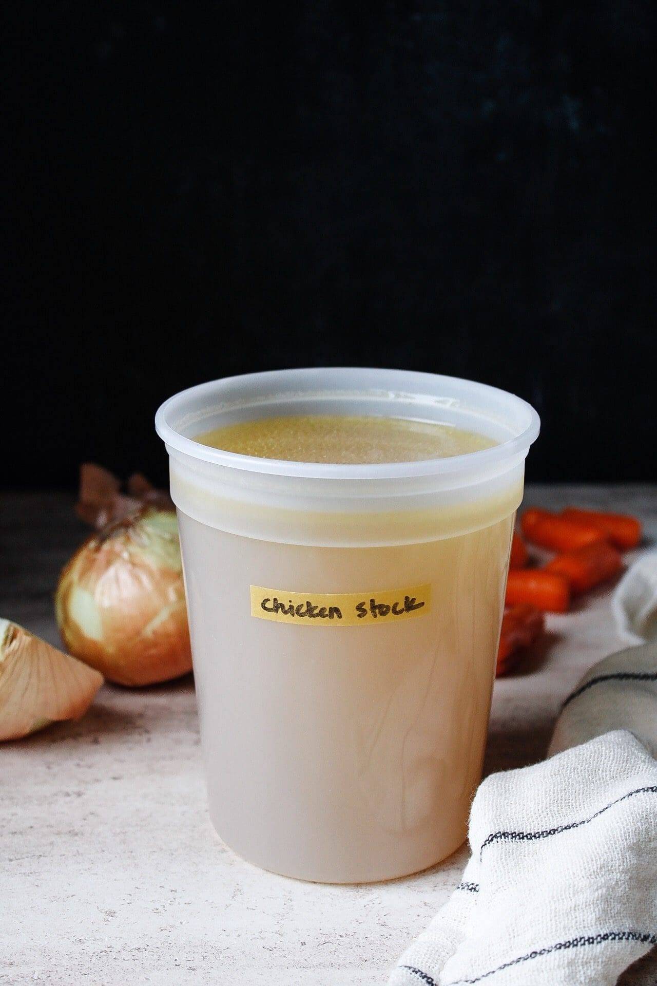 chicken stock in a container