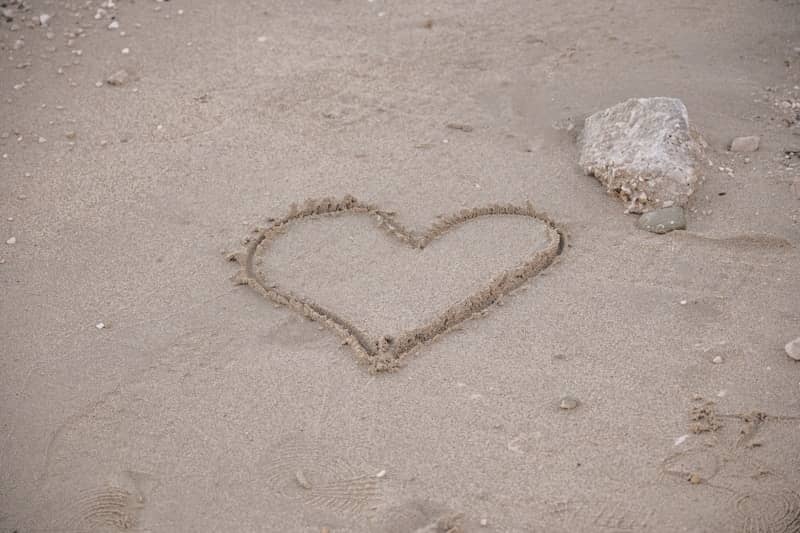 Heart drawn in sand on a beach