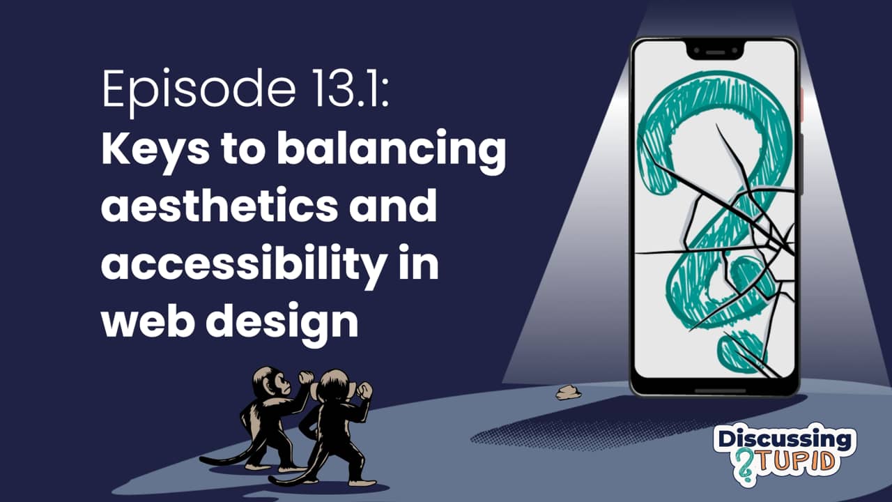 Podcast thumbnail for Discussing Stupid Episode 13.1, featuring a cracked phone screen and two cartoon monkeys.