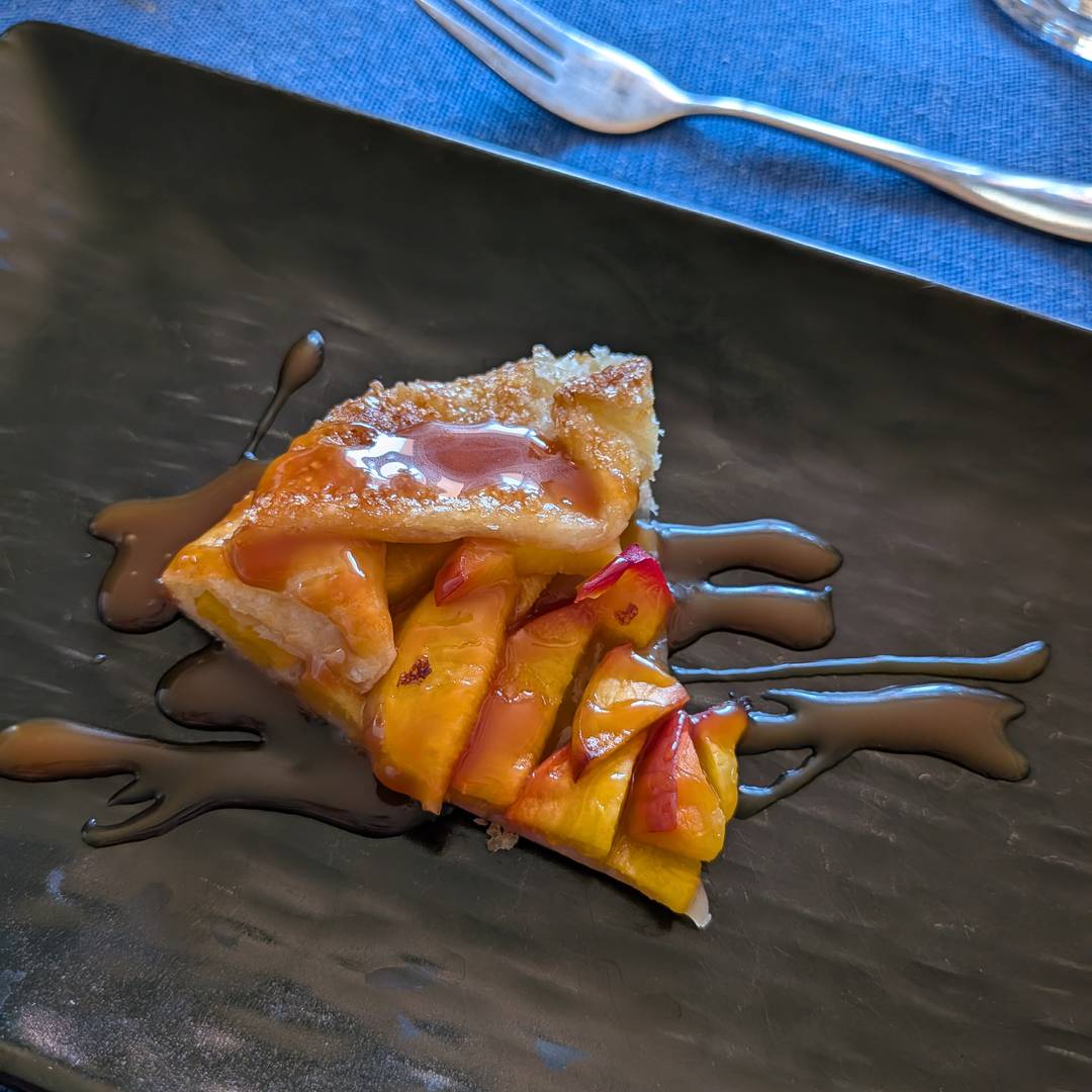peach tart with caramel.