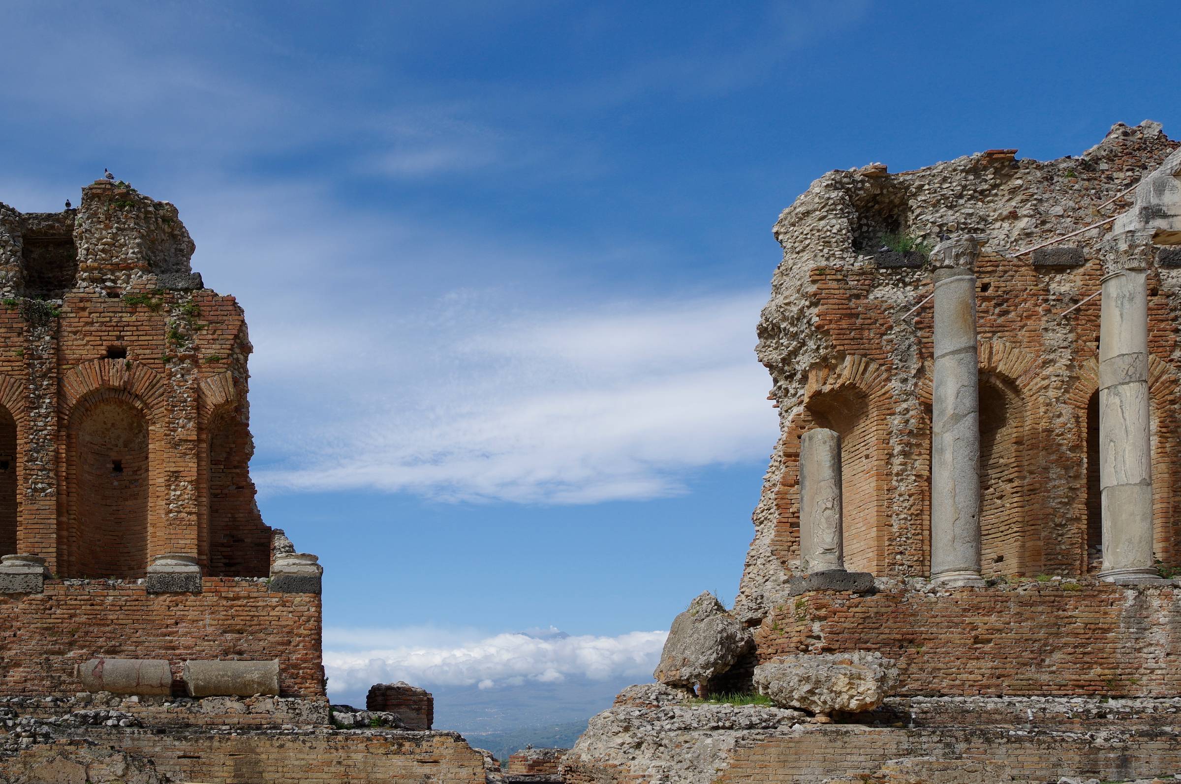View from the Greek Theater at Taormina towards Mount Etna