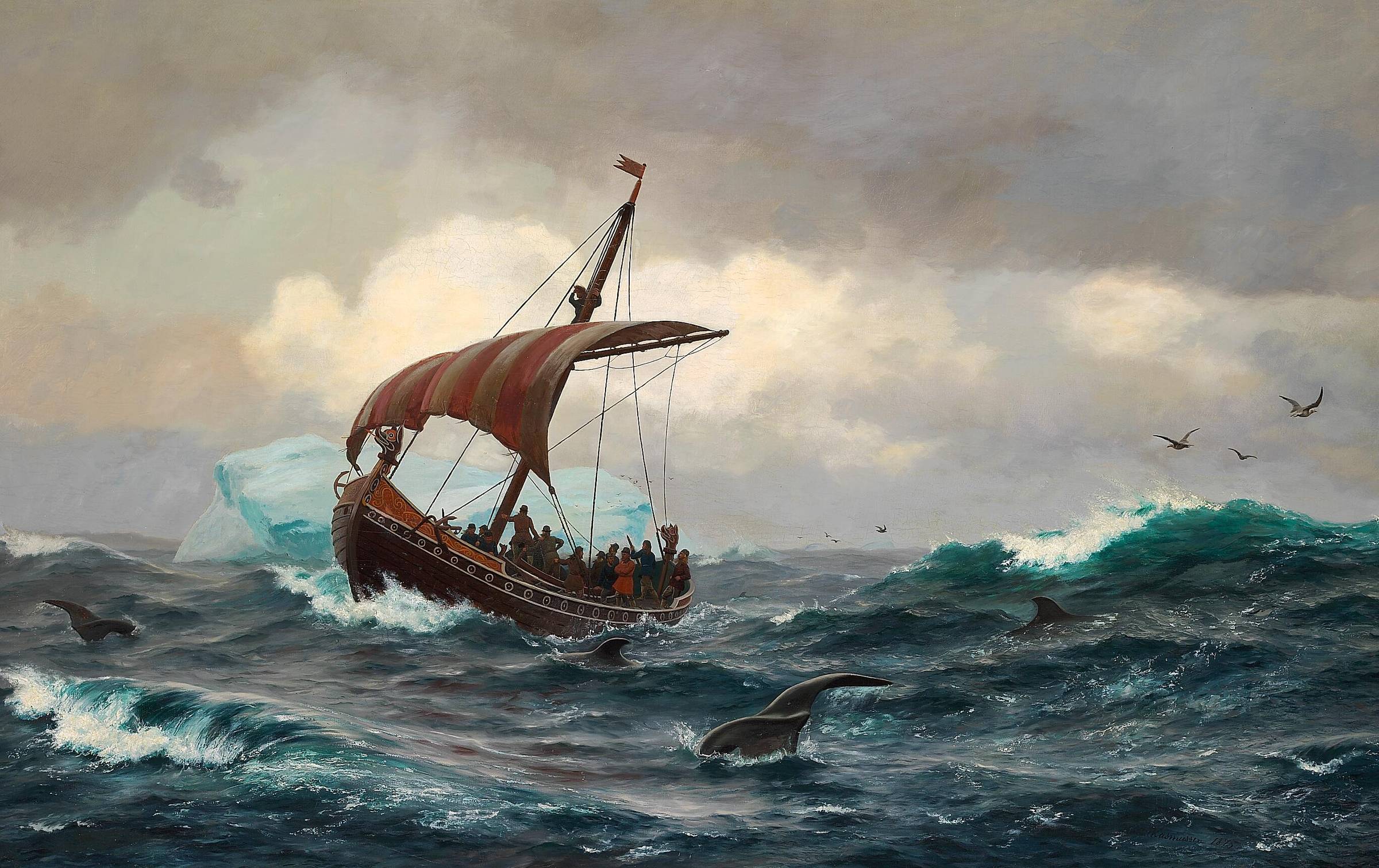 Viking ship on turbulent sea