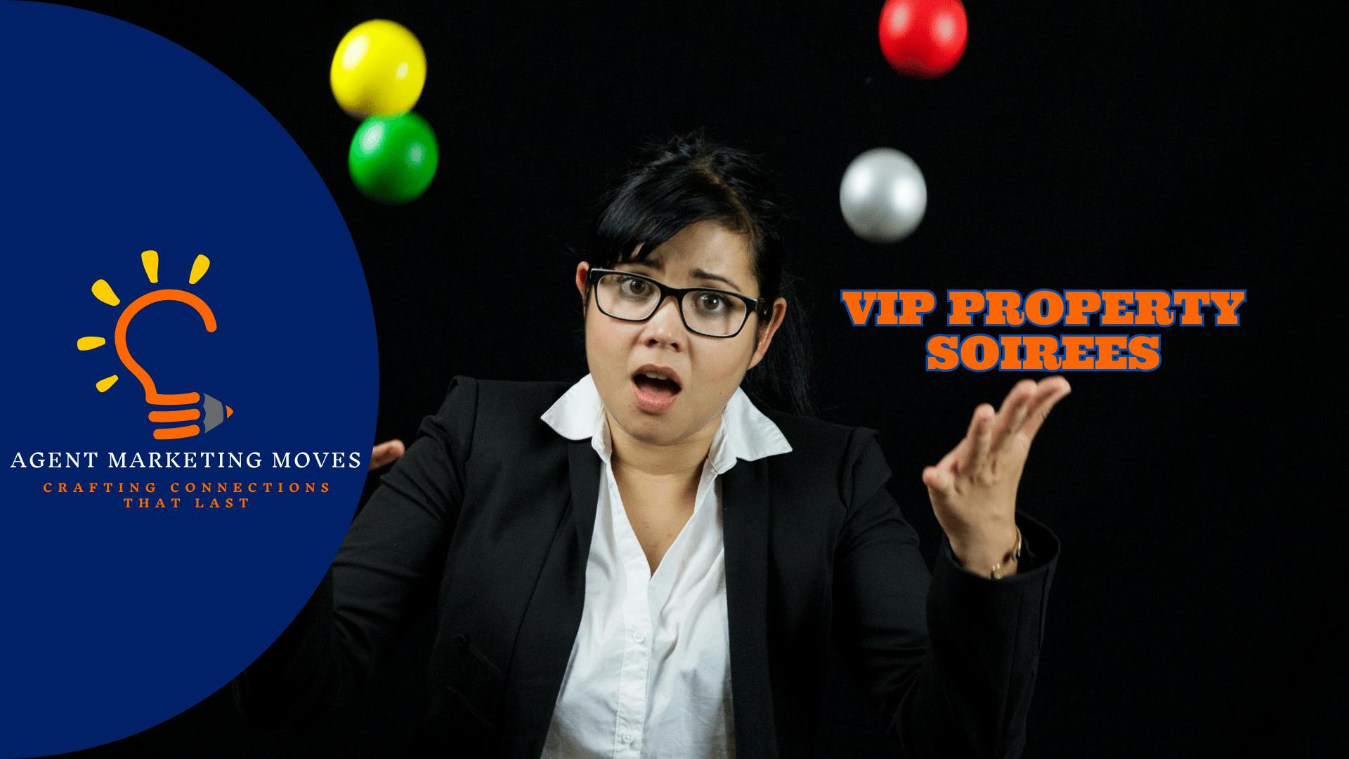 Dressed sharply in a sleek black suit and sporting stylish glasses ?, a proficient female real estate agent adeptly manages a vibrant array of tasks, effortlessly juggling ???? colorful balls ? that symbolize her daily responsibilities.