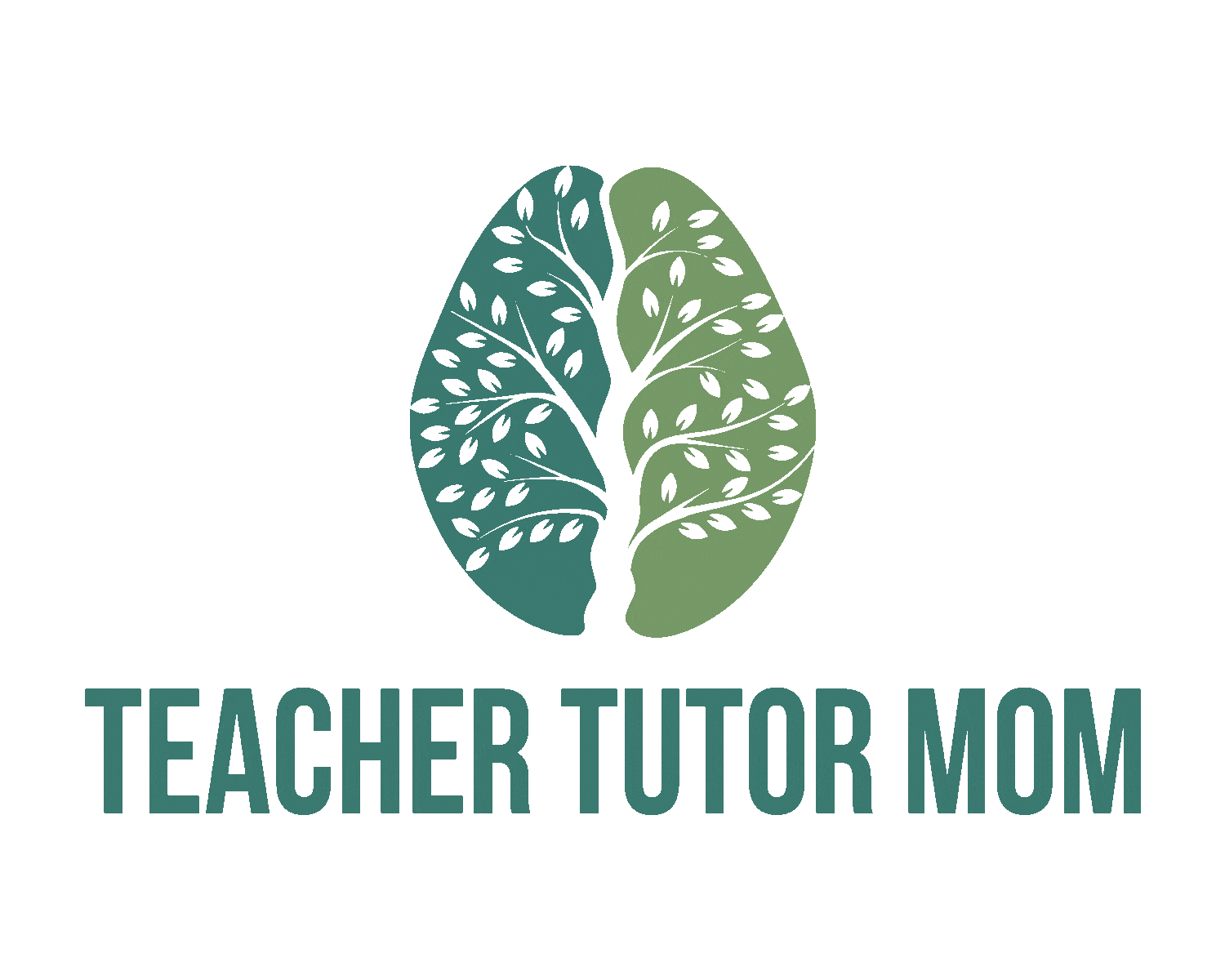 logo shows tree shaped like a brain in aqua and green with words Teacher Tutor Mom under it