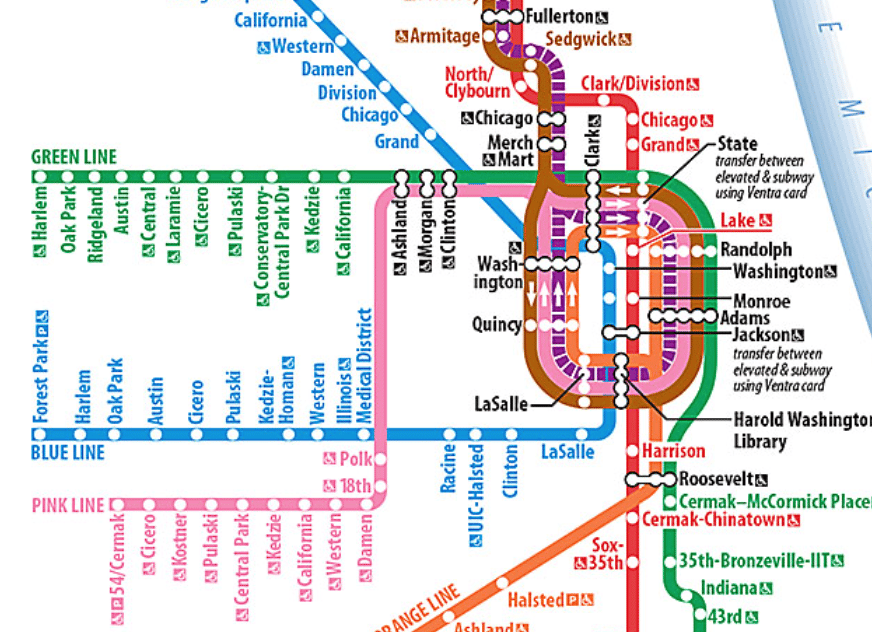 The "Loop" section of Chicago's L train map