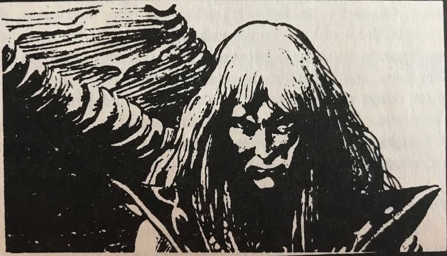 Elric brooding. From the 1st edition of the roleplaying game Stormbringer.