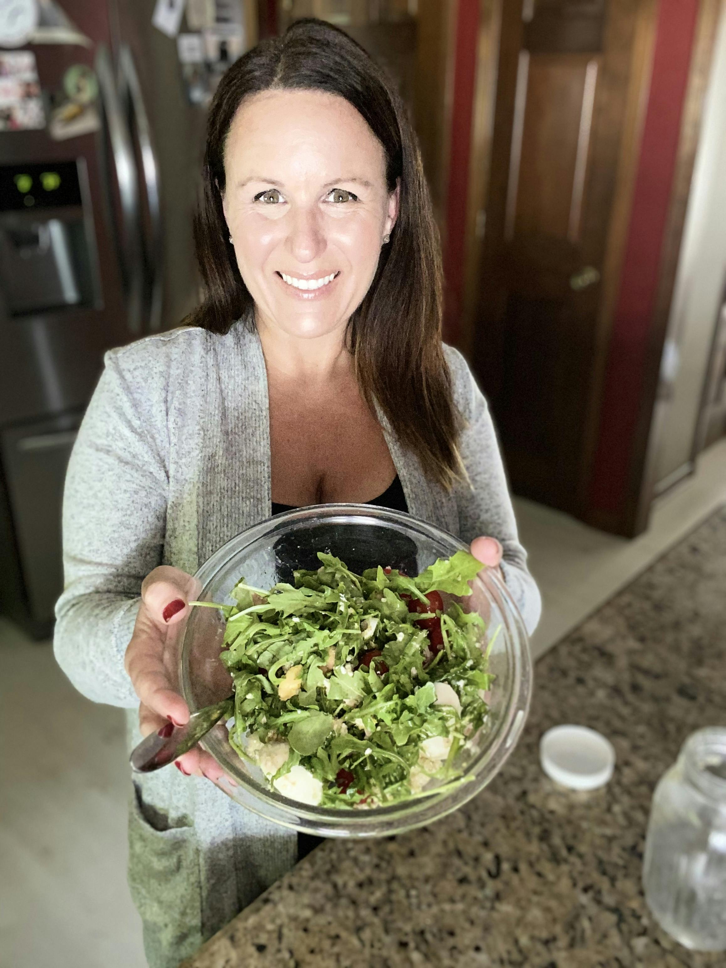 me with salad in a bowl