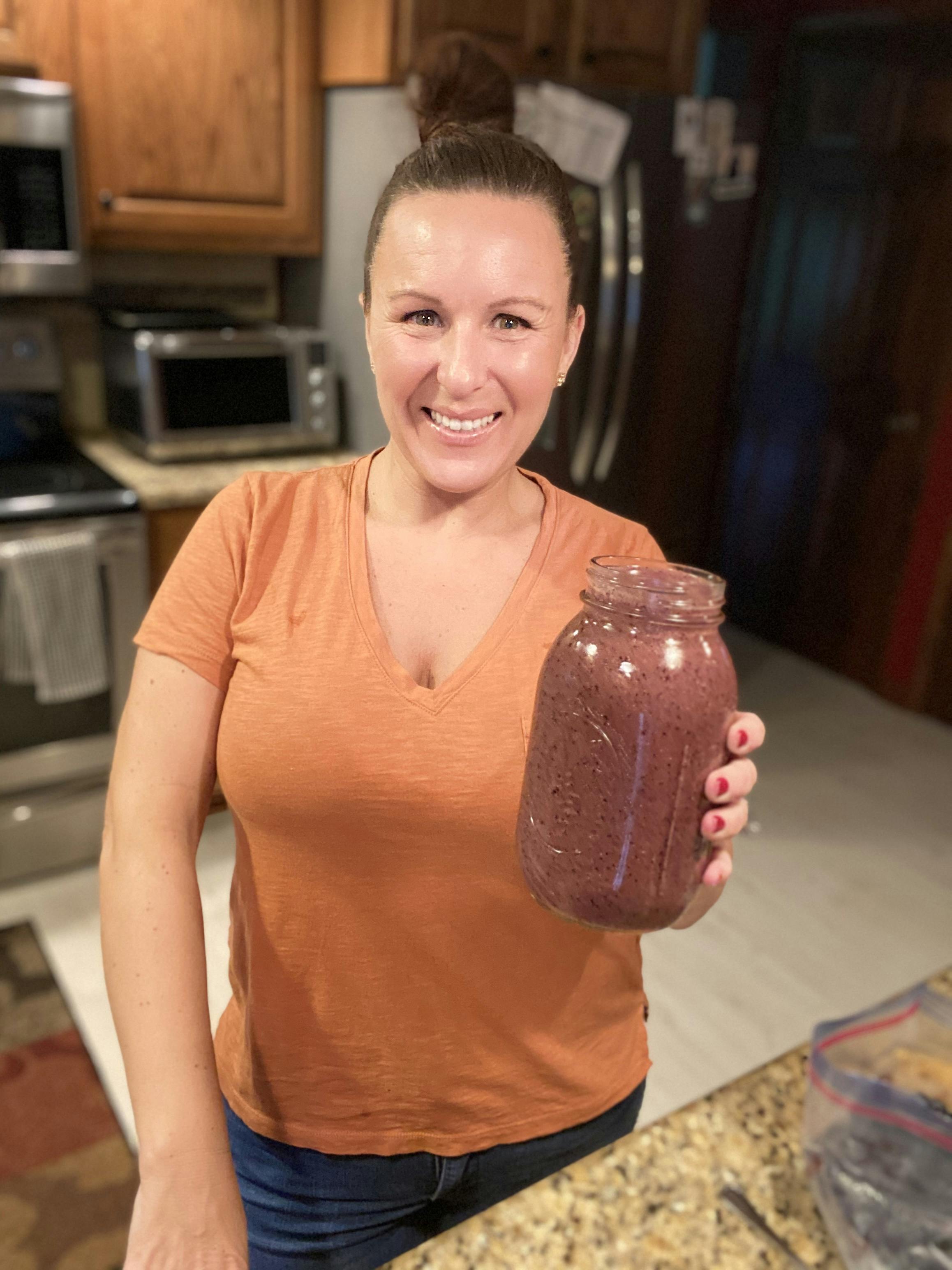 Tammy with a smoothie