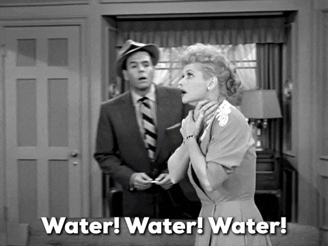 Lucy (Lucille Ball) gasping for water in a too hot summer.
