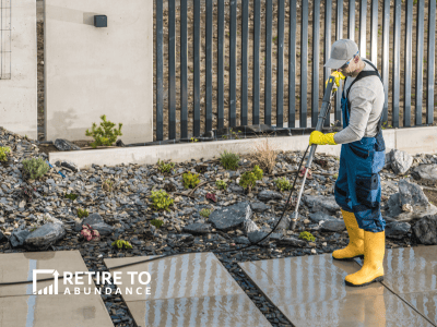 man power washing sidewalk