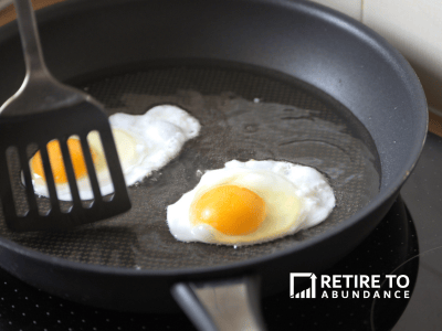 image of frying pan with two fried eggs