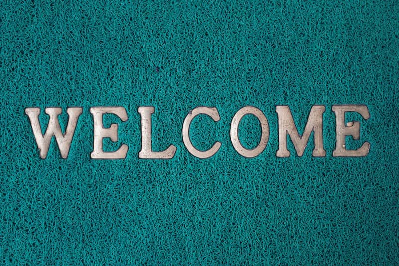Welcome mat showing the word "welcome".