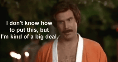 Ron Burgundy from Anchorman saying, "I don't know how to put this, but I'm kind of a big deal."