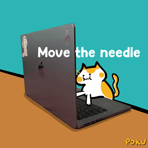 A cartoon cat typing corporate jargon