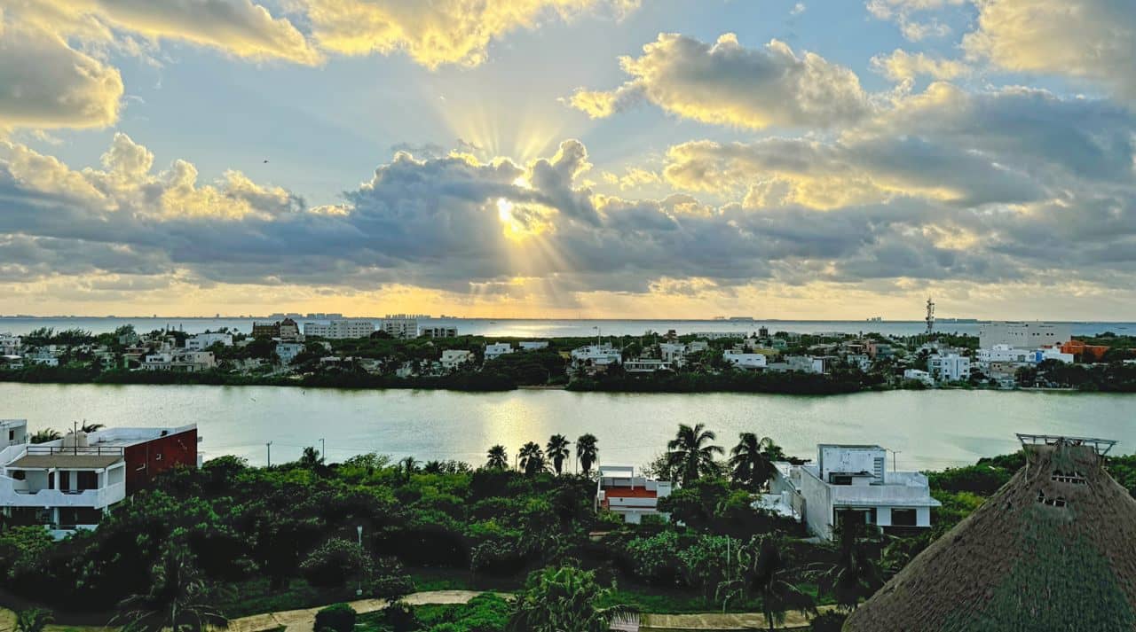 Sunset view from a high vantage point over Isla Mujeres.
