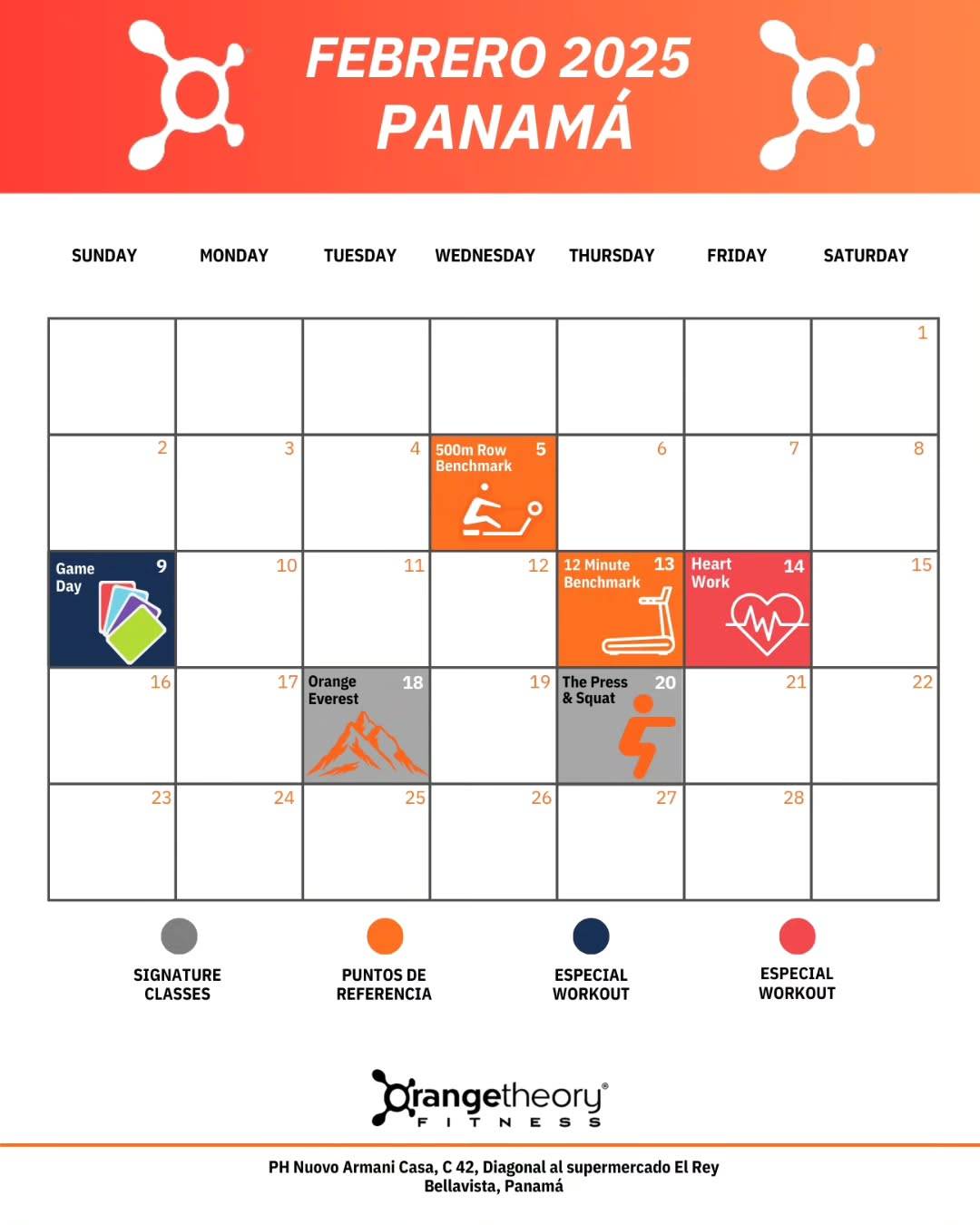 📲 Descubre las clases especiales que tenemos preparadas en febrero 🍊 

@orangetheorypanama

¡Te esperamos en clase!💥

Estamos ubicados en: 
📍 PH Nuovo, C.42, Bella Vista. Diagonal a Supermercado El Rey. Nivel 2. Panamá