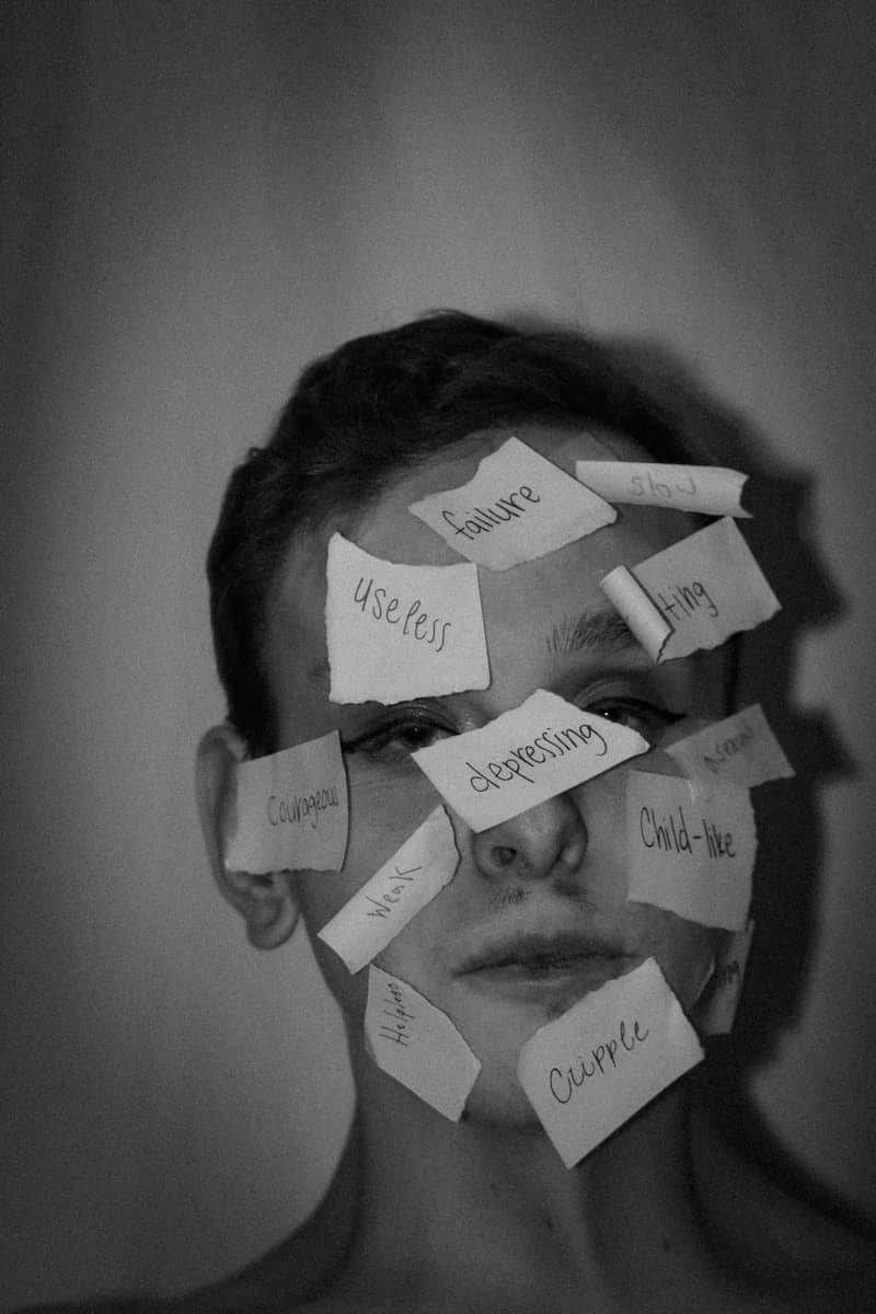 a woman with sticky notes on her face