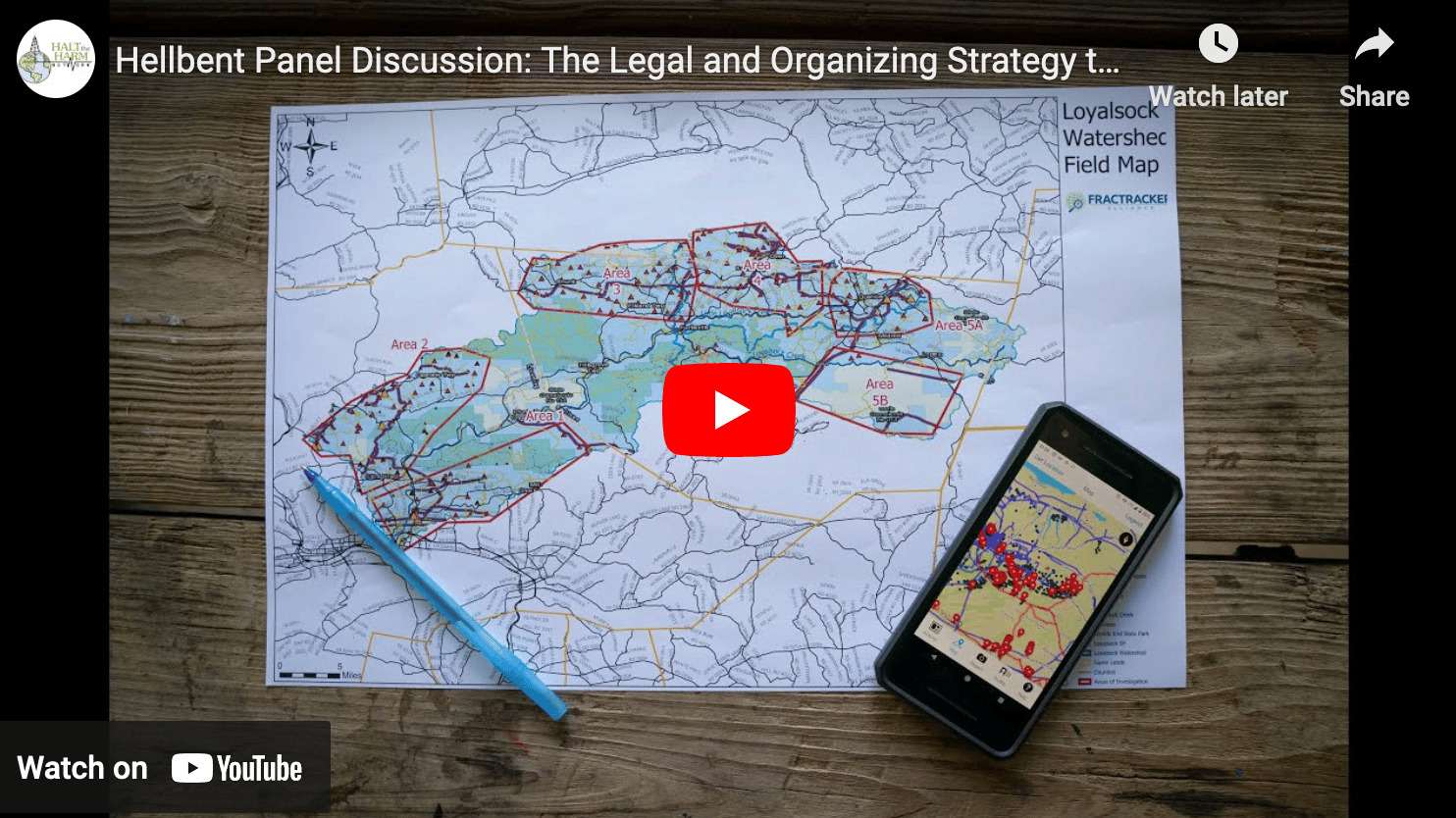 Promotional image of the panel discussion featuuring a map of the Loyalsock Watershed