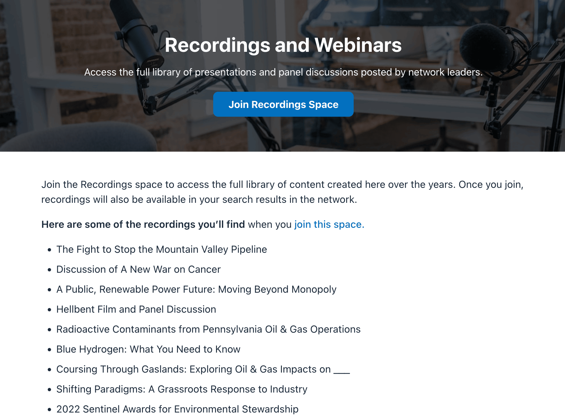 Screenshot of the recording library