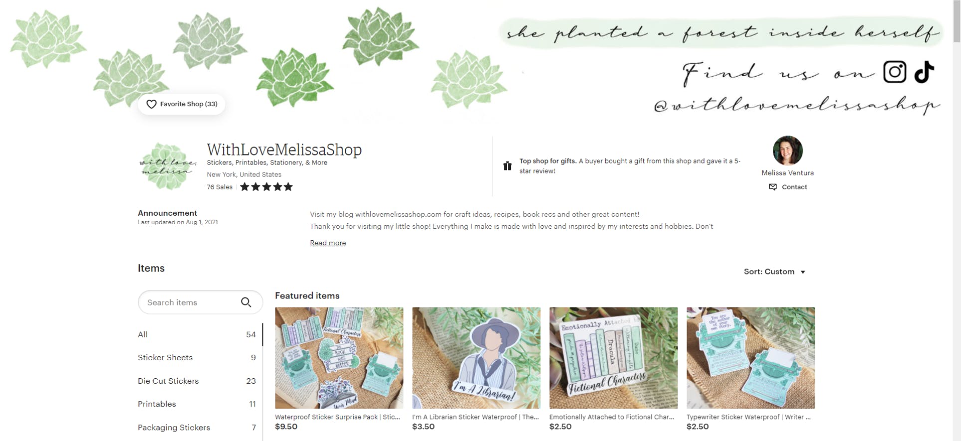 Etsy With Love Melissa Shop