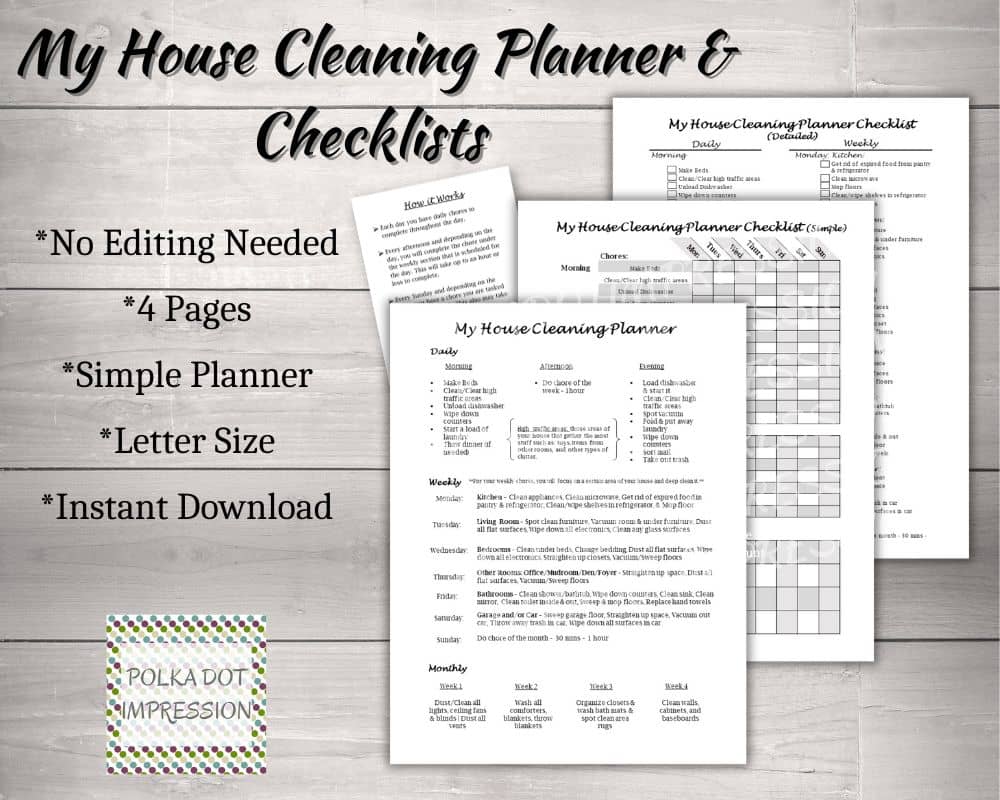 My House Cleaning Planner Schedule & Checklists