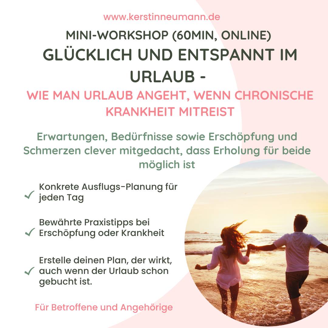 Couple Sunset and Workshop announcement: Glücklicher Urlaub, wenn chronische Krankheit mitreist. www.kerstinneumann.de/veranstaltungen