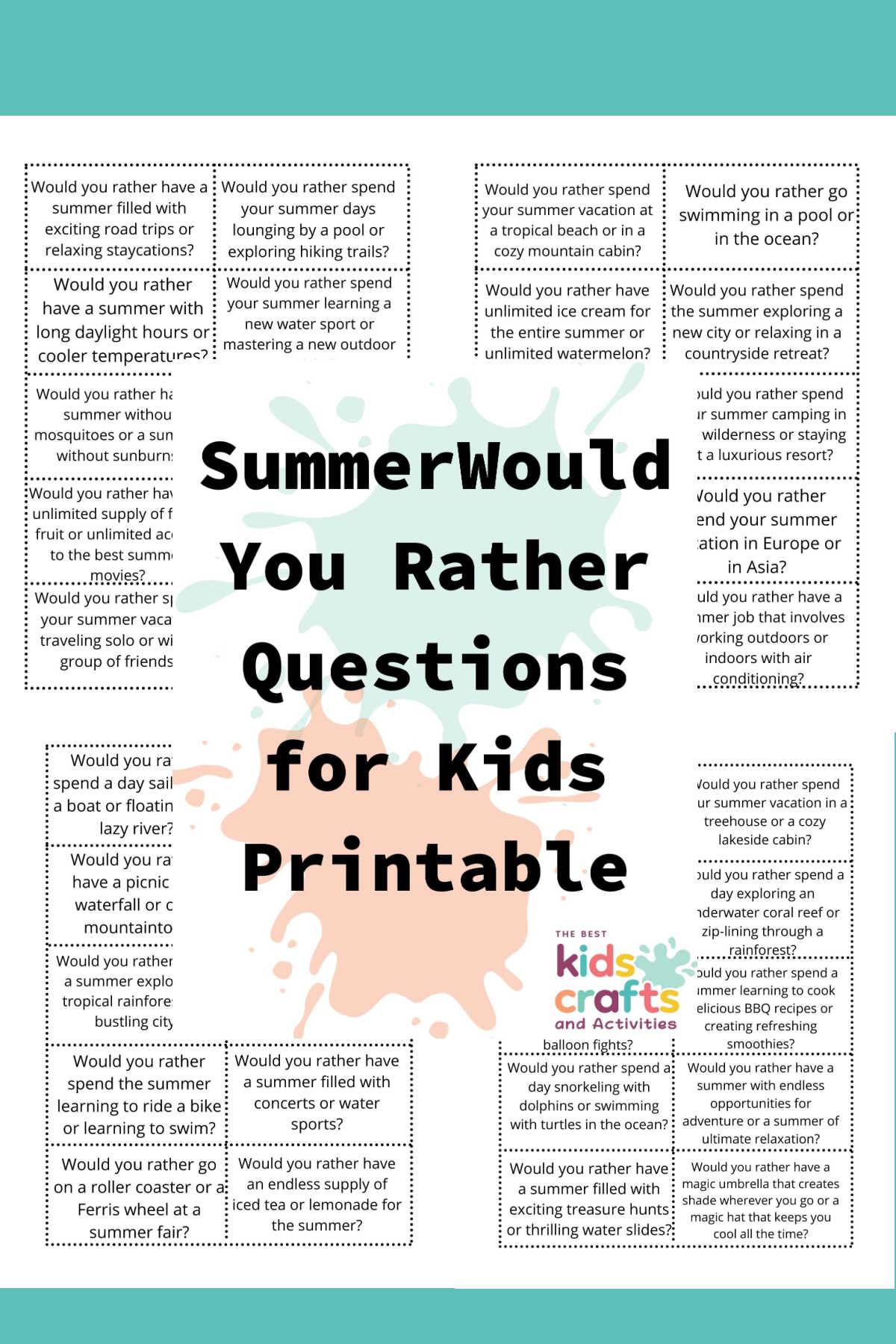 Printable summer would you rather questions for kids - Chevron Lemon