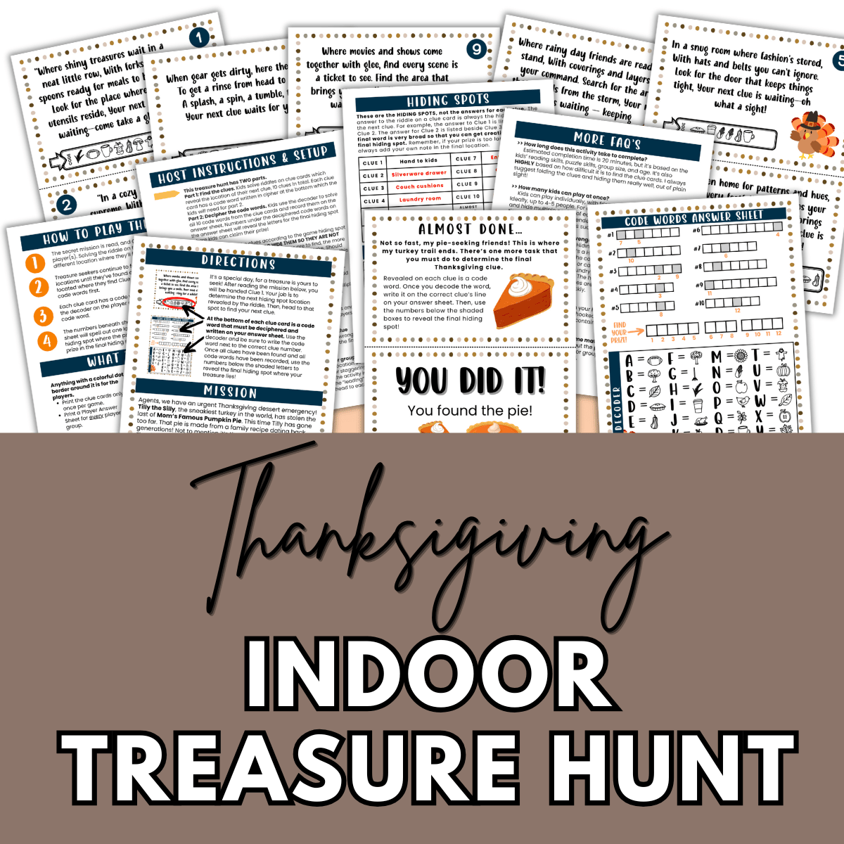 Promo showing pages of the printable thanksgiving treasure hunt