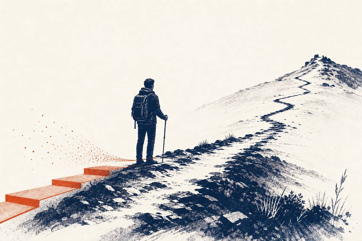 A person faces the remaining path after digital assistance disappears.