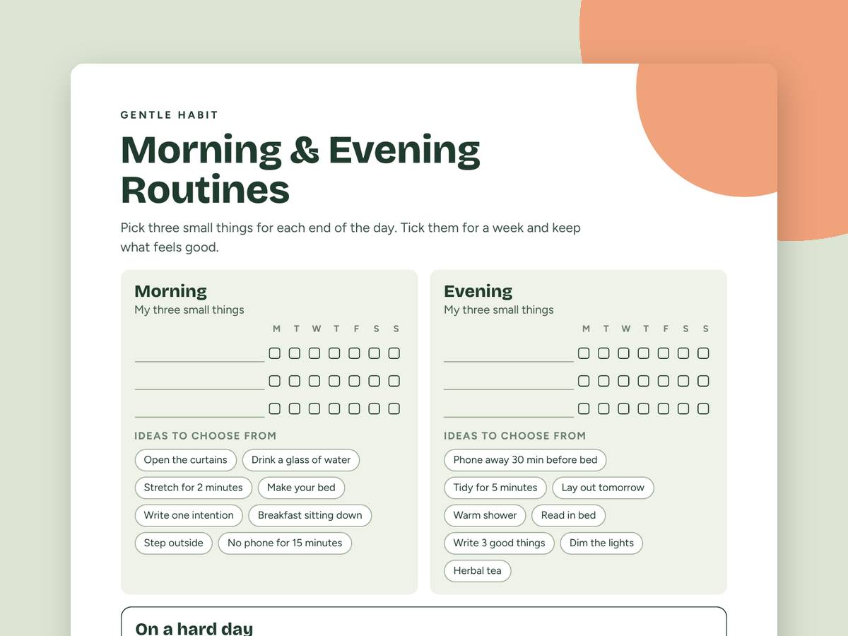 Preview of the morning and evening routines page