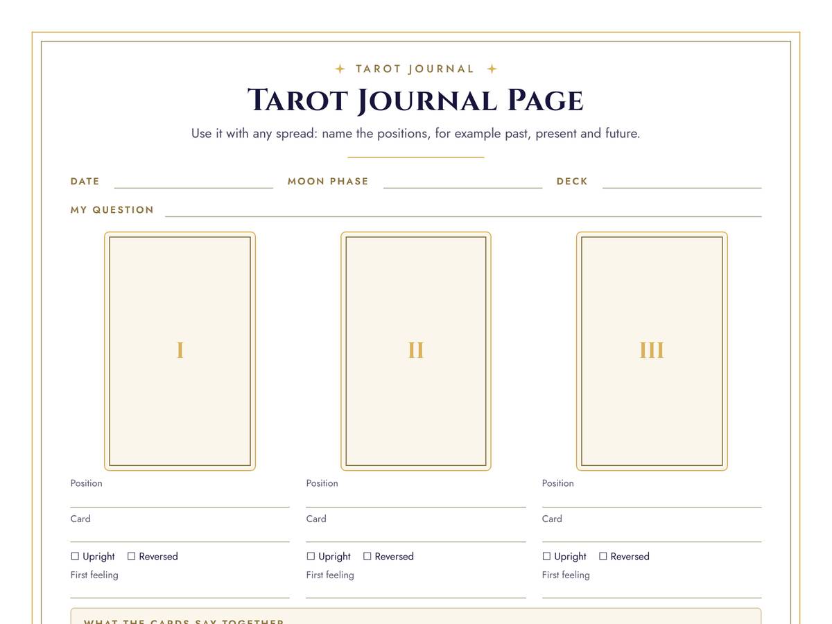 Preview of the Tarot Journal page