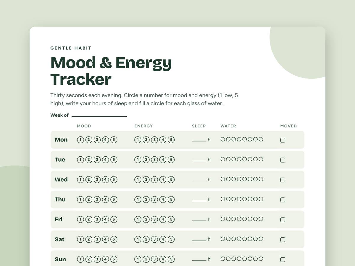 Preview of the mood and energy tracker