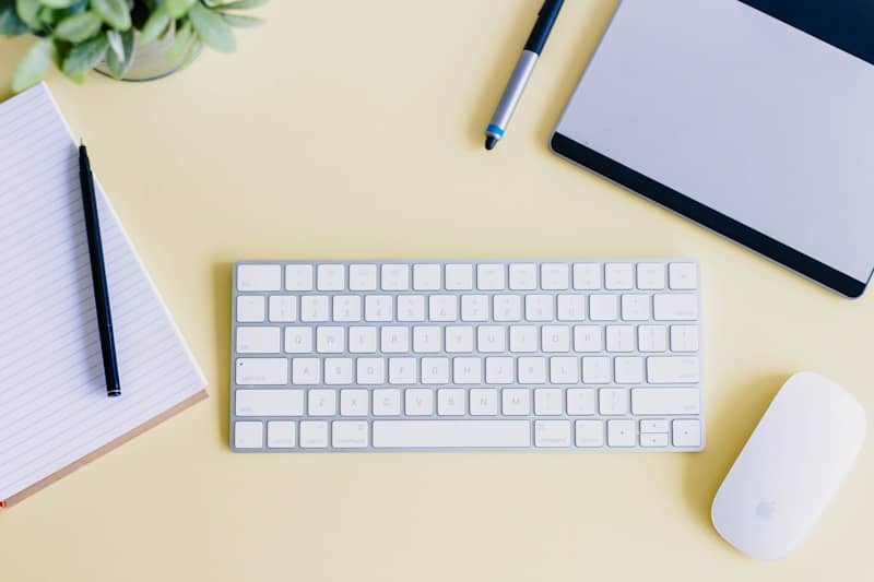 Yellow designer flat lay desk