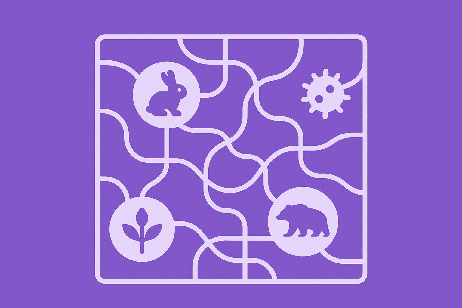 Network of organisms on a purple background