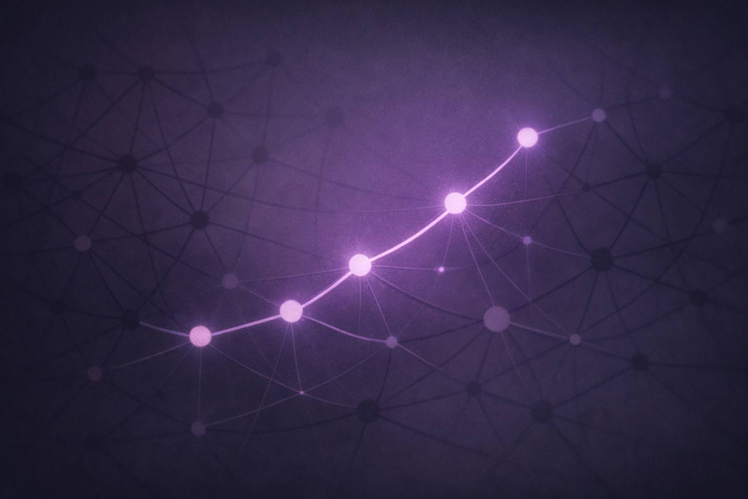 A network of nodes where most are in the background but one path