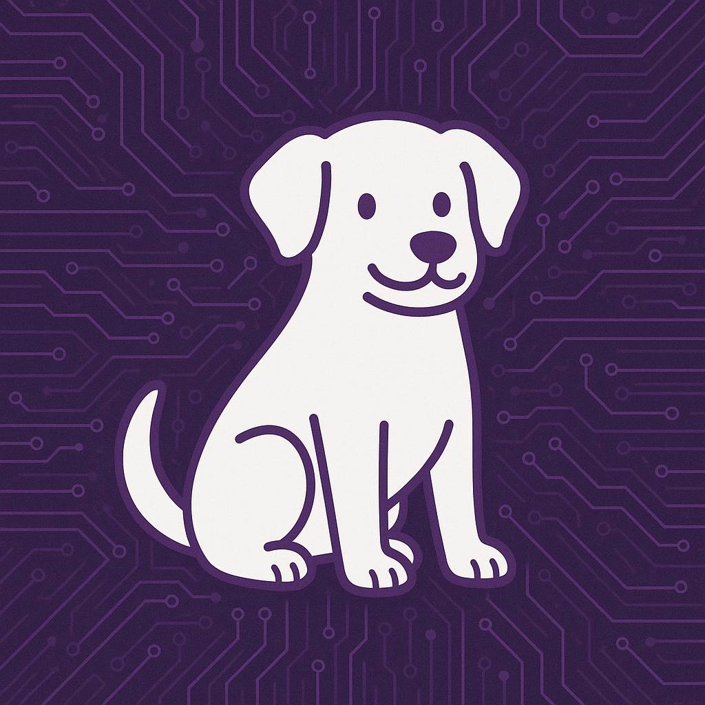 White futuristic dog on a systems background