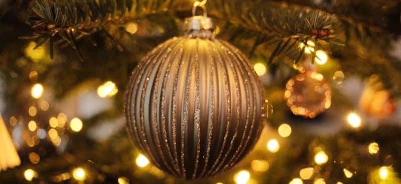 Close-up of a christmas ornament on a tree.