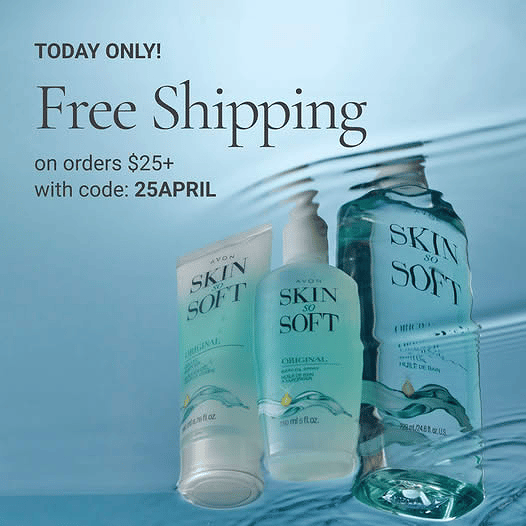 This is NOT an April Fools joke ?? FREE shipping on $25+ online AVON orders — April 1st ONLY! ?  No tricks… just a really good deal ?
