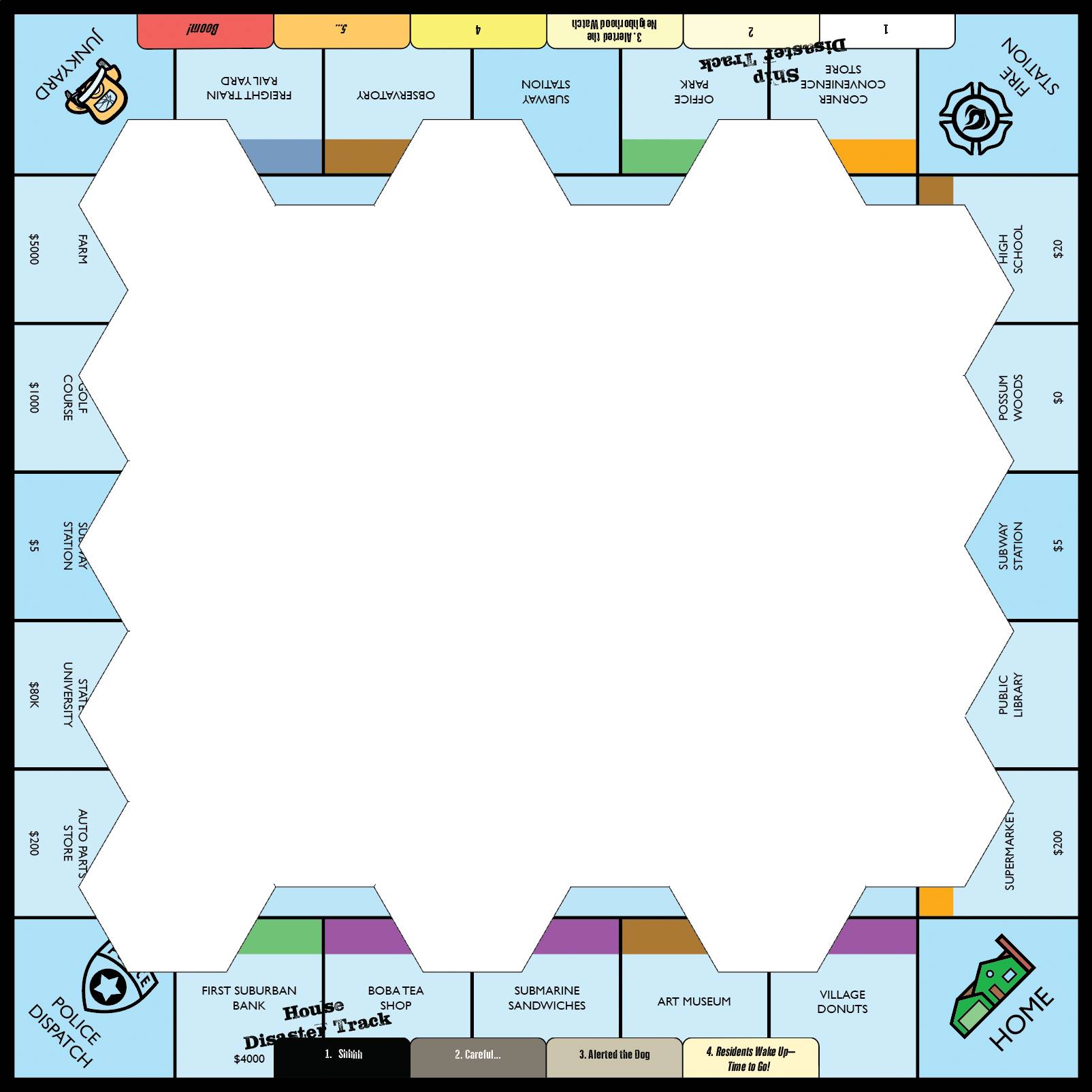 Mockup of blue frame board with a big hole cut out for hex tiles