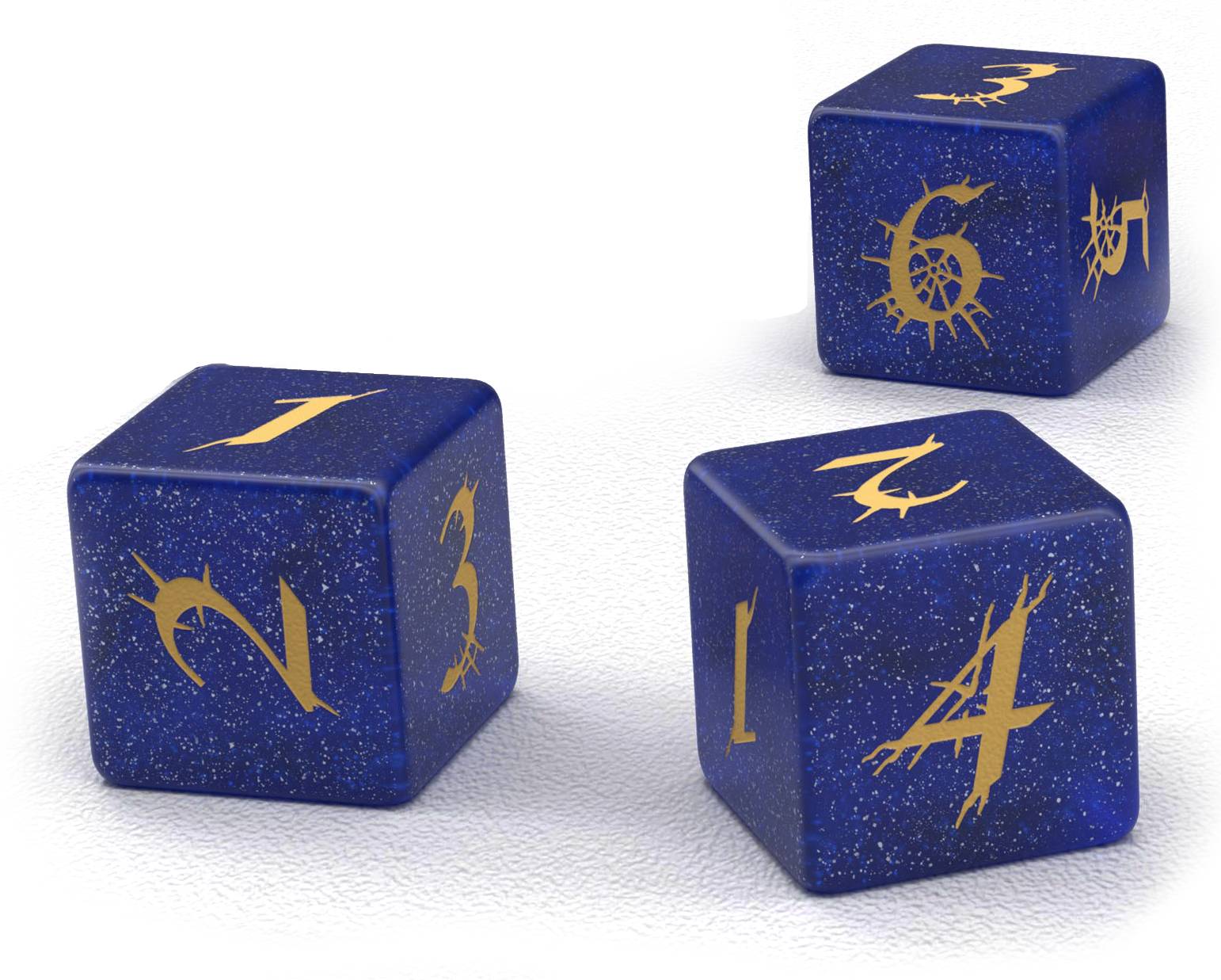 lapis blue sorcery dice with gold numbers breaking through into the world