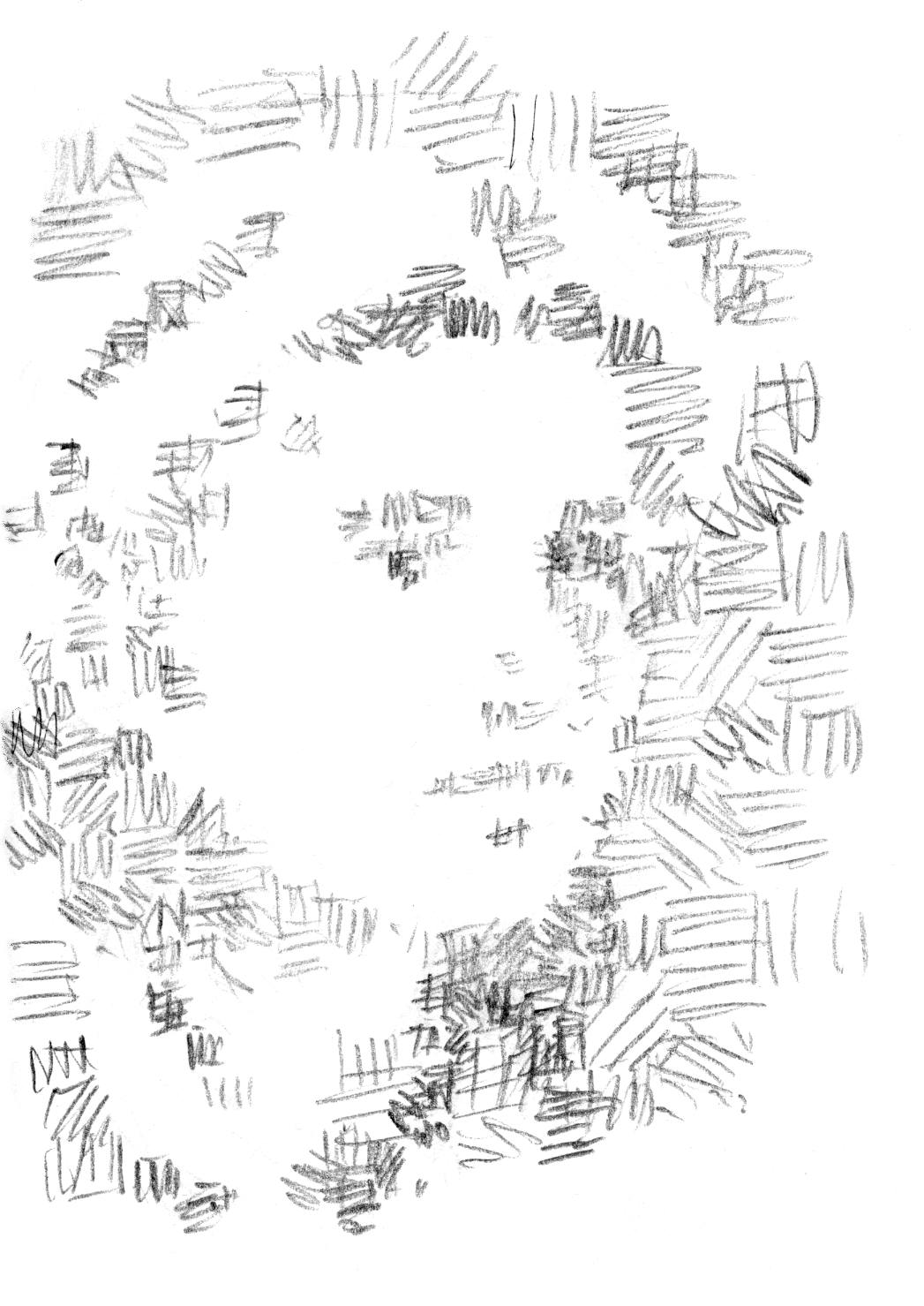 a glom of hash marks suggesting the outline of a human