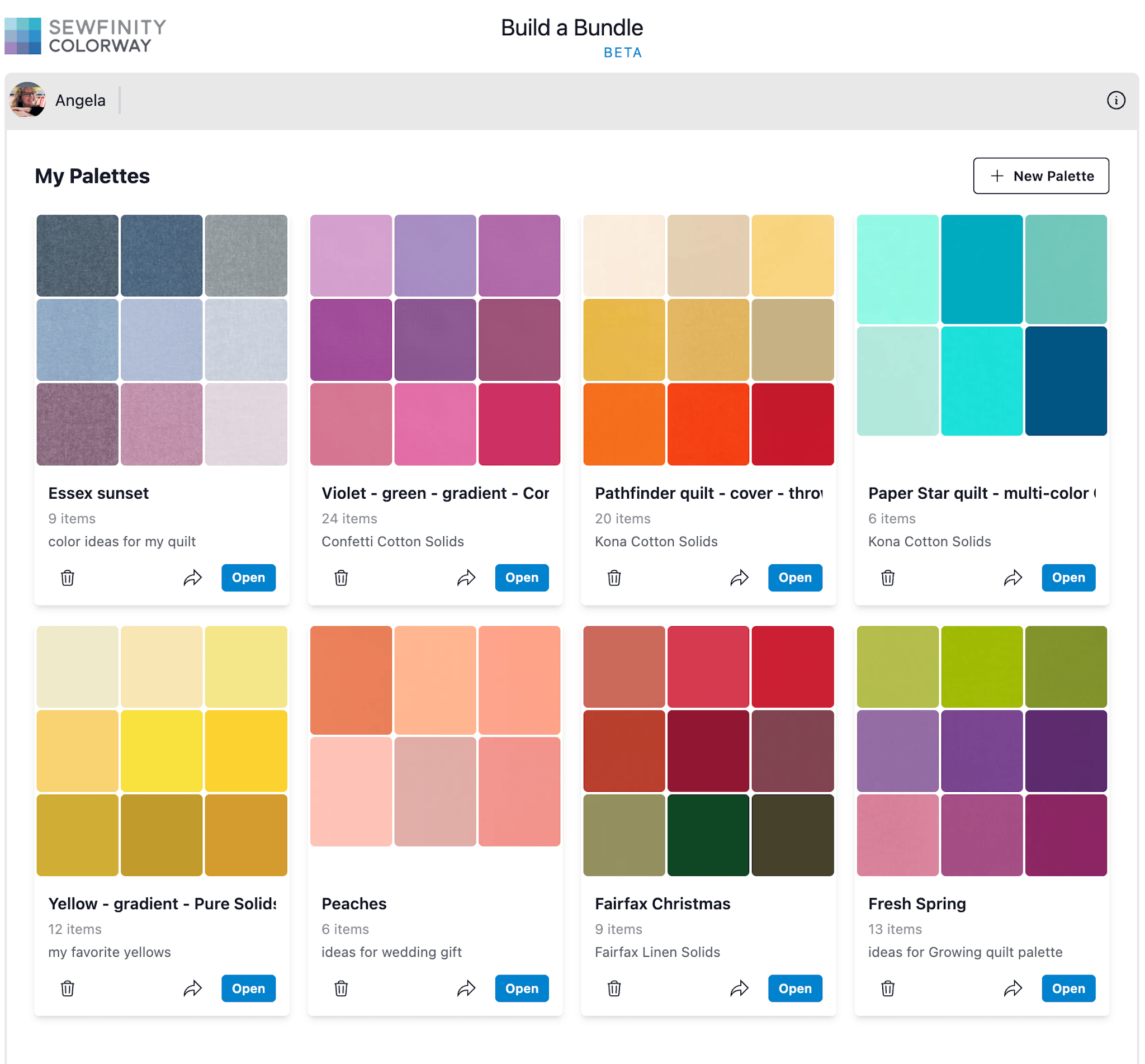 Saved palettes in Sewfinity Colorway