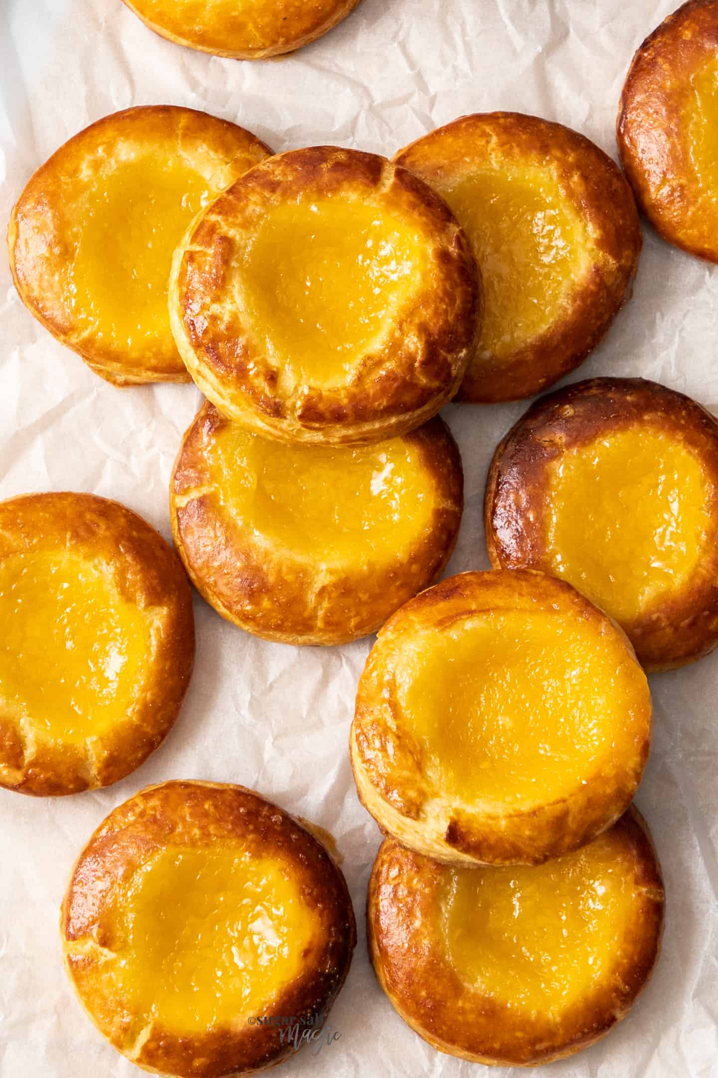 Top down view of a batch of lemon Danishes.