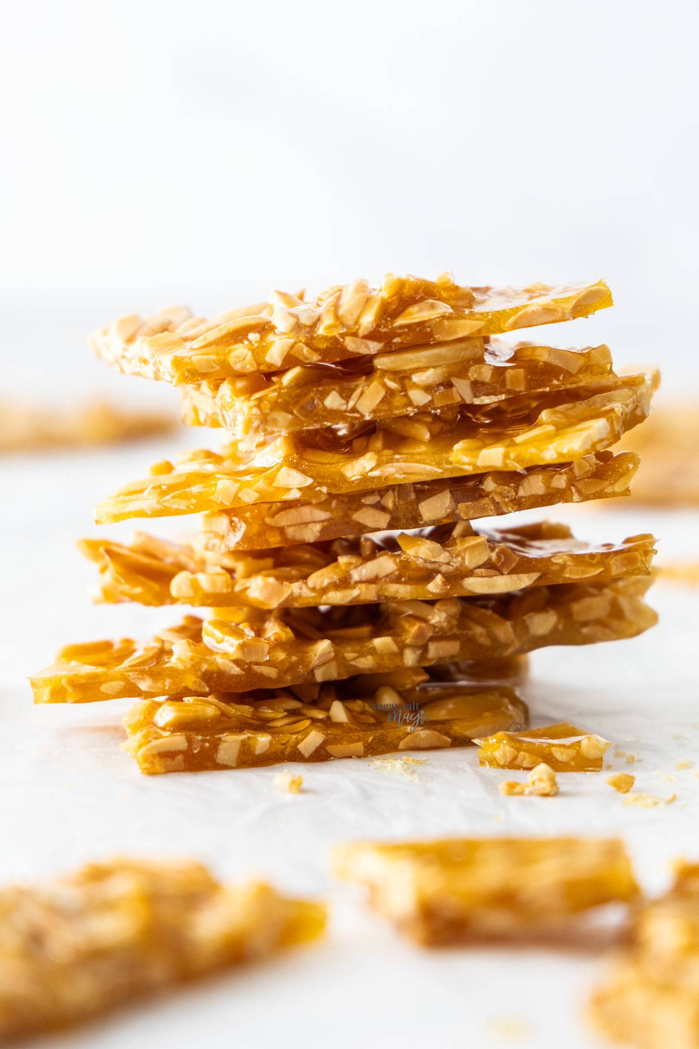 A stack of shards of almond praline.