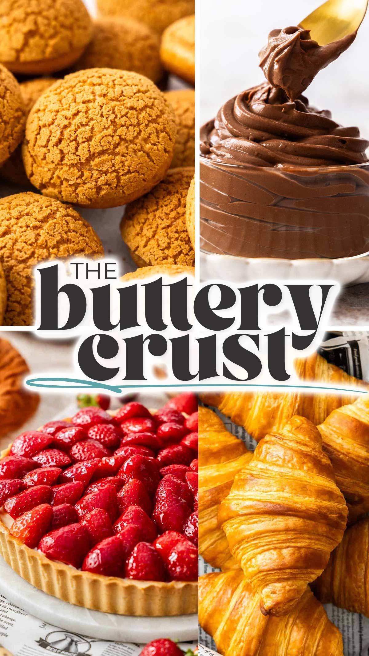 A collage of 4 photos of different pastries