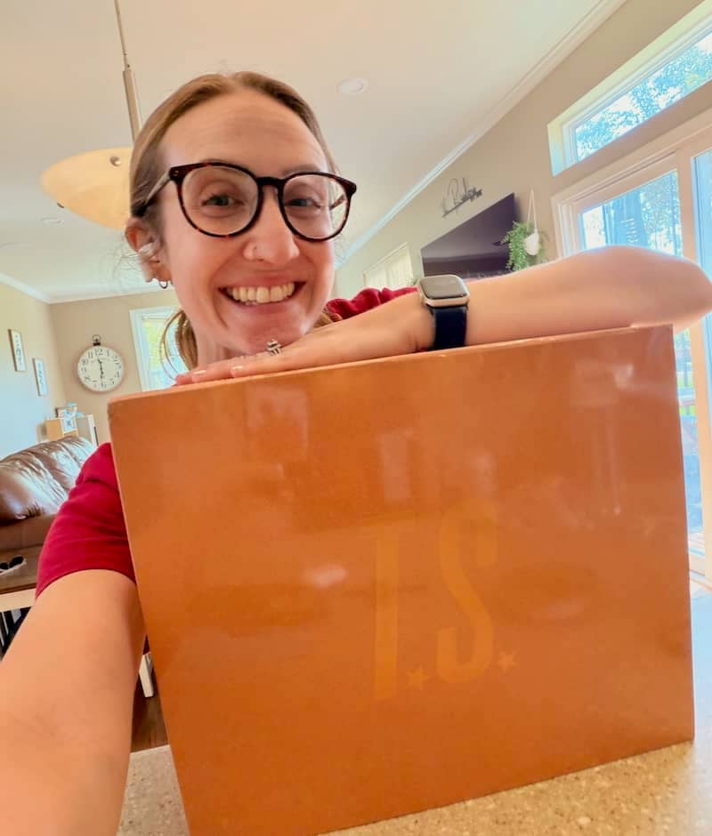 Hayley with her Taylor Swift cardigan box