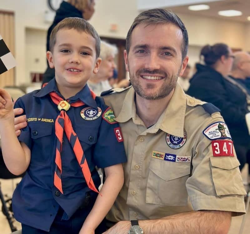 Hayley's husband and son in their Scout uniforms